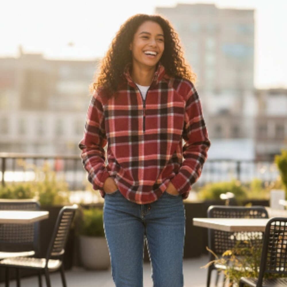 Eddie Bauer Women’s L Red Pink Fleece 1/4 Zip Pullover Cozy Outdoor Layer